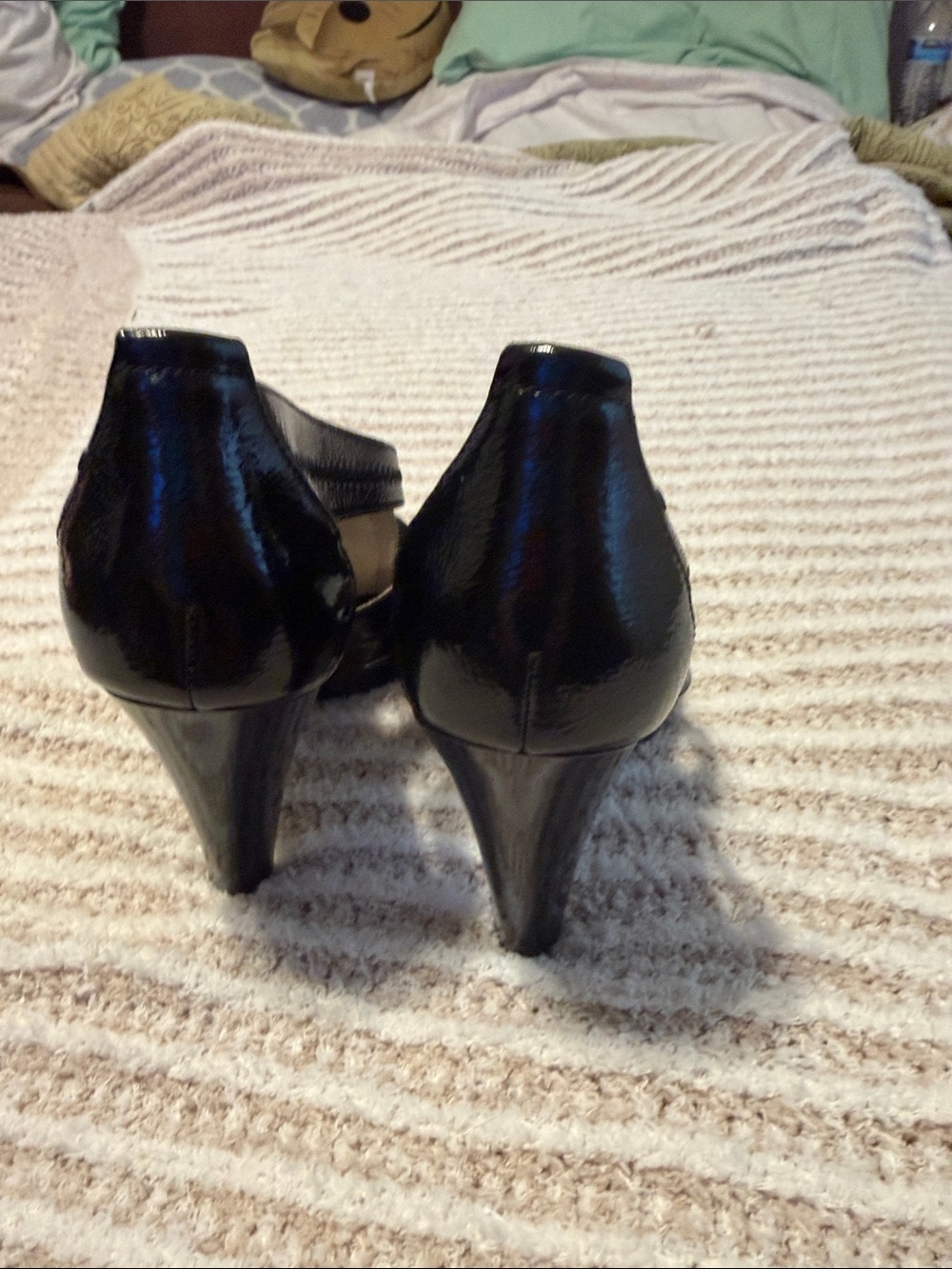 Michael Kors Black Patent Leather Zipper Peep-Toe Heels - Picture 4 of 4